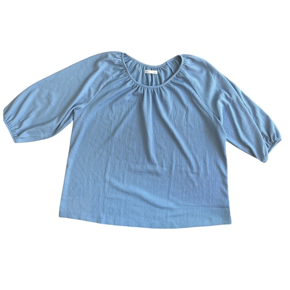 Croft & Barrow Womens Plus 2X Light Blue Textured Balloon Sleeve Knit Blouse
